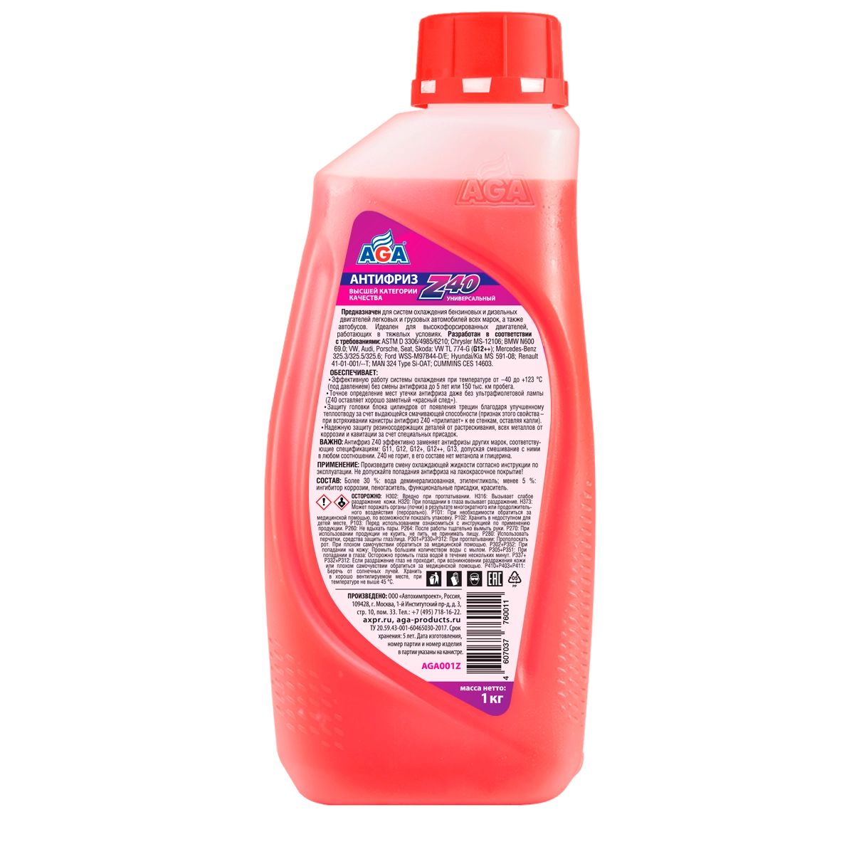 Антифриз AGA G12++ (красный) -40°C 1л